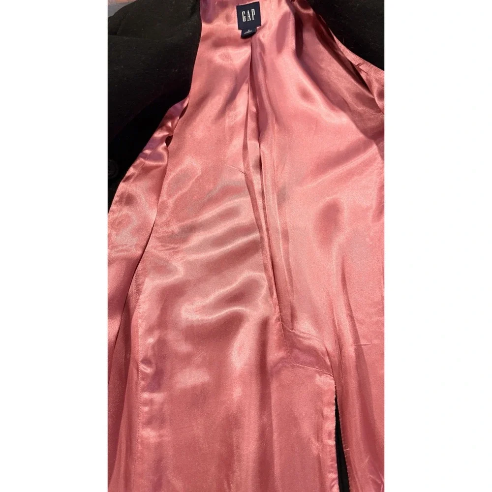 GAP‎ Y2K Black Wool Peacoat Jacket Womens Small Pink Lined Double Breasted